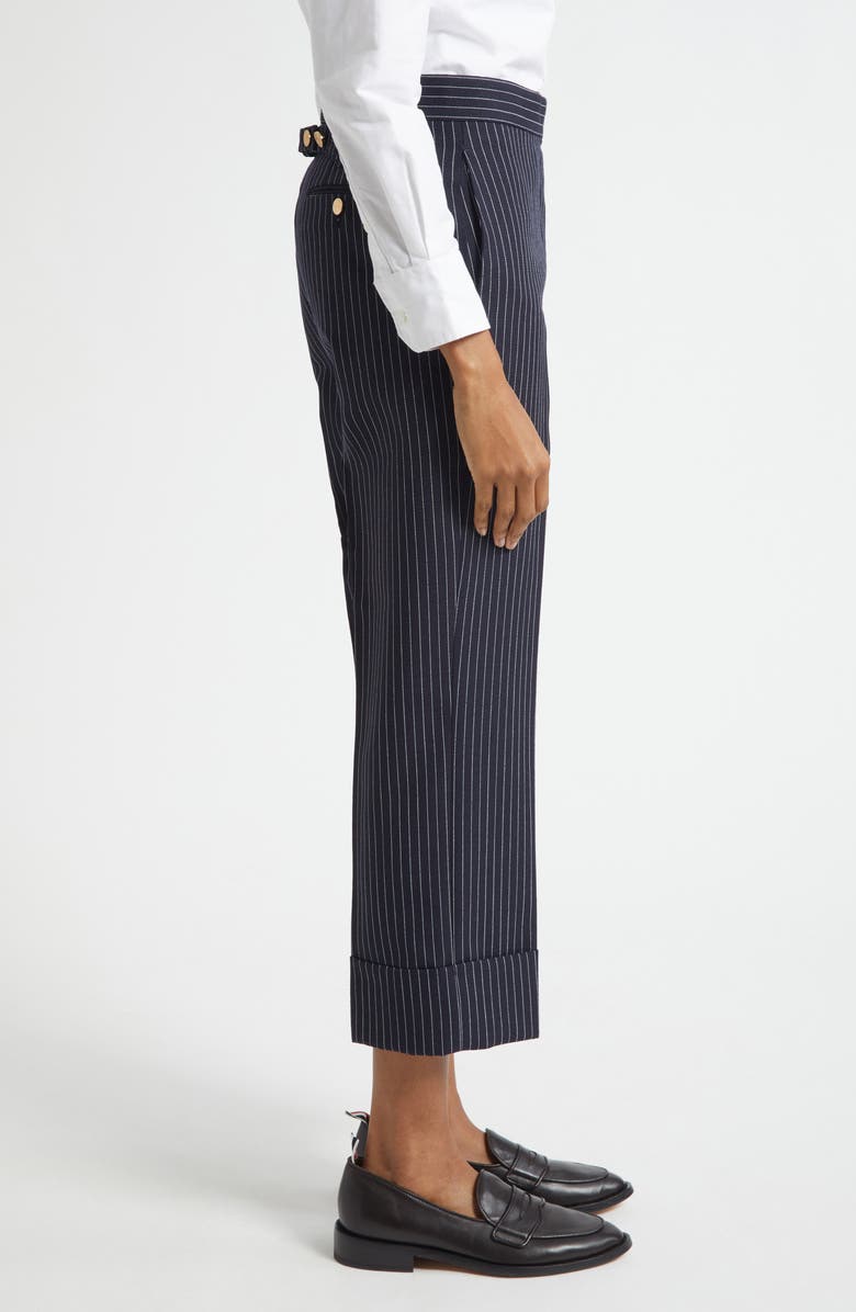 Thom Browne Fit 1 Pinstripe Backstrap Virgin Wool Blend Pants, Alternate, color, Navy