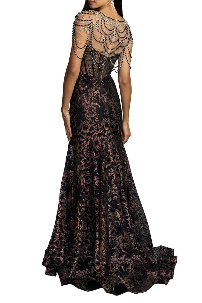 Lace Corset Gown With Draped Beading, Alternate, color, Black