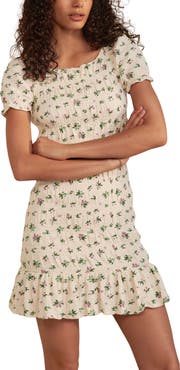 NEXT Ditsy Print Shirred Puff Sleeve Minidress