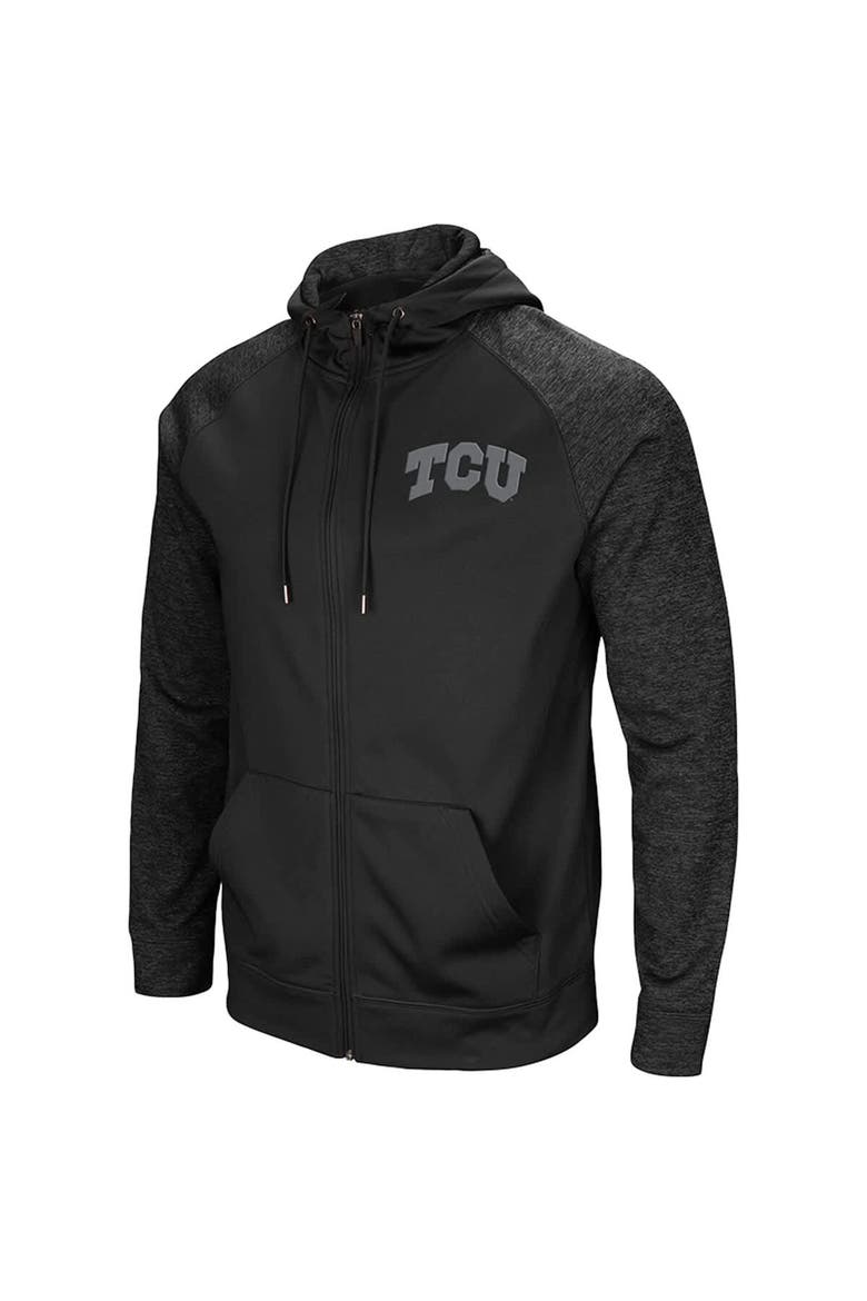 Men's Colosseum Black TCU Horned Frogs Blackout 3.0 Tonal Raglan Full-Zip Hoodie, Alternate, color, Black
