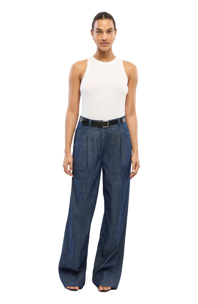 Another Tomorrow Chambray Relaxed Wide Leg Pant, Main, color, Dark Blue