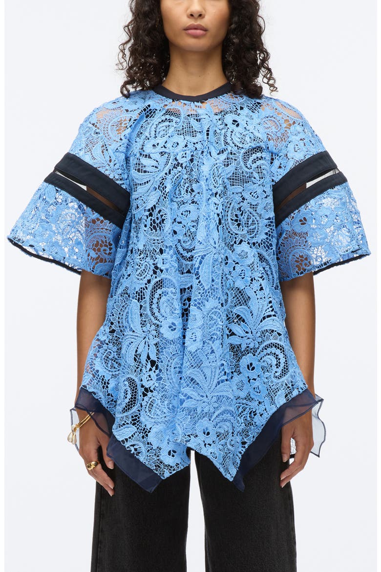 Corded Lace Short Sleeve Top, Main, color, CADET BLUE MULTI