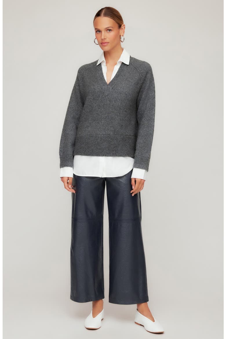 Carrie Mixed Media Layered Sweater, Alternate, color, CHARCOAL