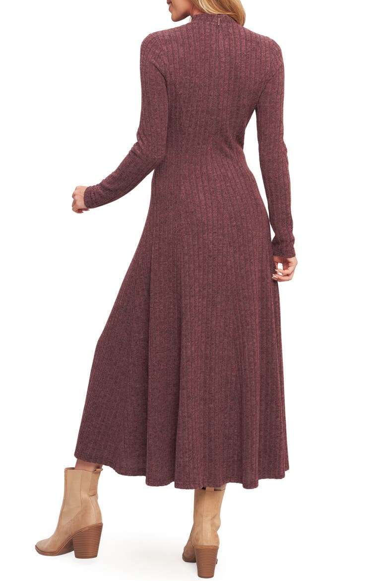 Ribbed Midi Dress, Alternate, color, WINE