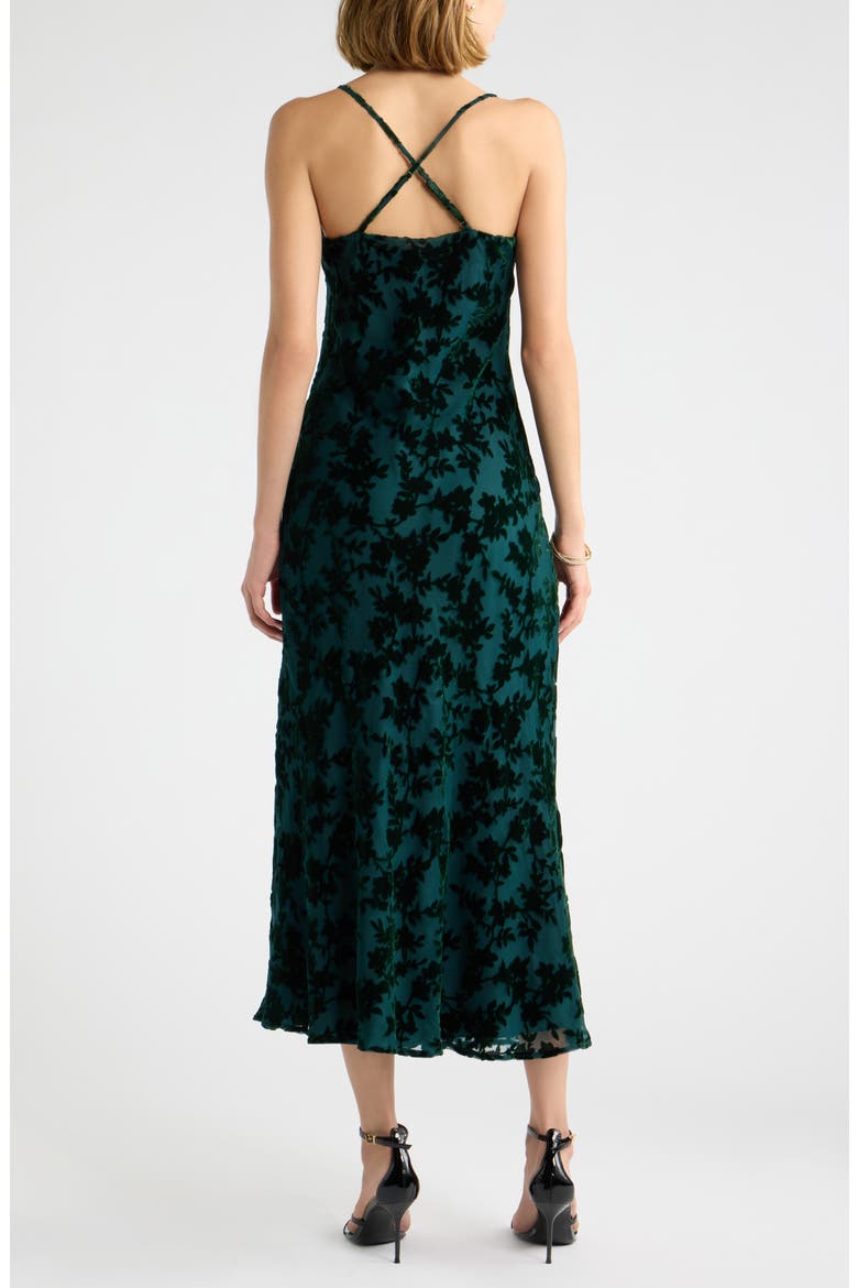 Flocked Velvet Midi Dress, Alternate, color, GREEN PONDEROSA