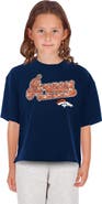 New Era Girls Youth New Era Navy Denver Broncos Flip Sequin Boxy T-Shirt