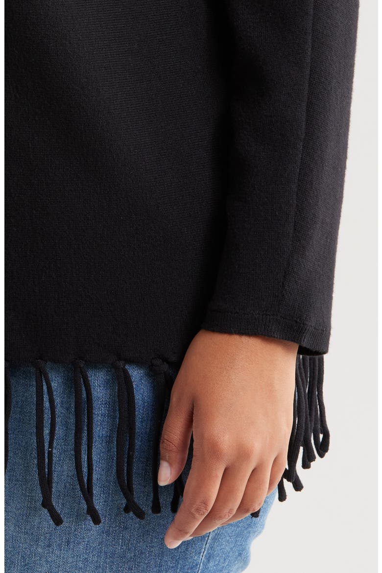 Fringe Hem Sweater, Alternate, color, BLACK