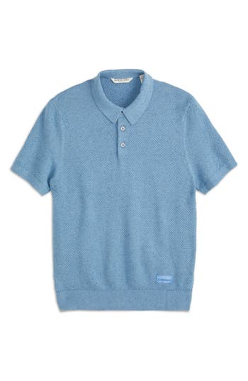 Scotch & Soda Textured Stitched Knit Polo In Blue