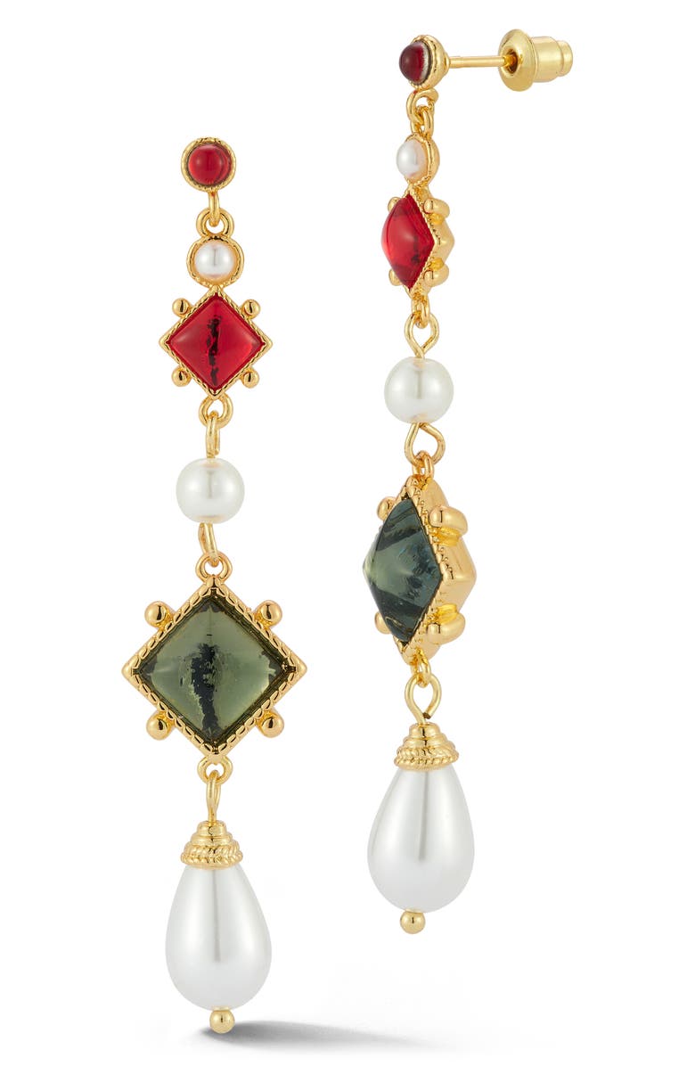 CHLOE AND MADISON Faux Pearl Vintage Drop Earrings, Main, color, Gold