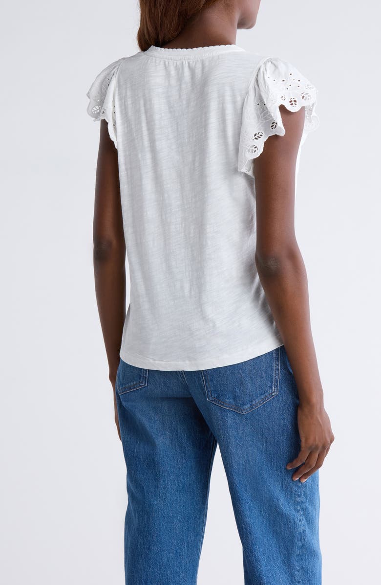 Wit & Wisdom Eyelet Flutter Sleeve Jersey T-Shirt, Alternate, color, Off White1