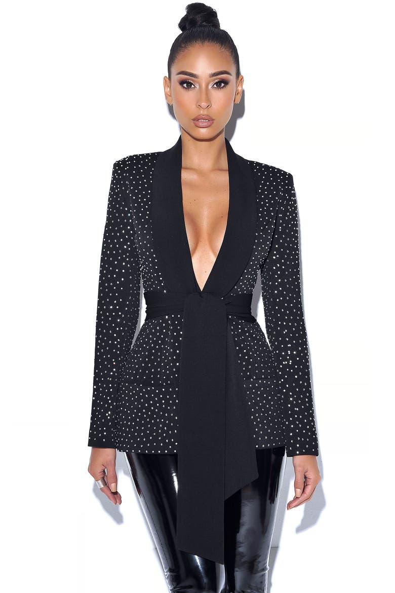 Visionary Crystal Embellished Blazer Jacket, Alternate, color, Black