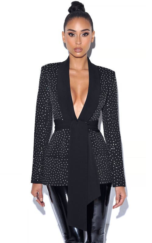 Miss Circle Visionary Crystal Embellished Blazer Jacket In Animal Print