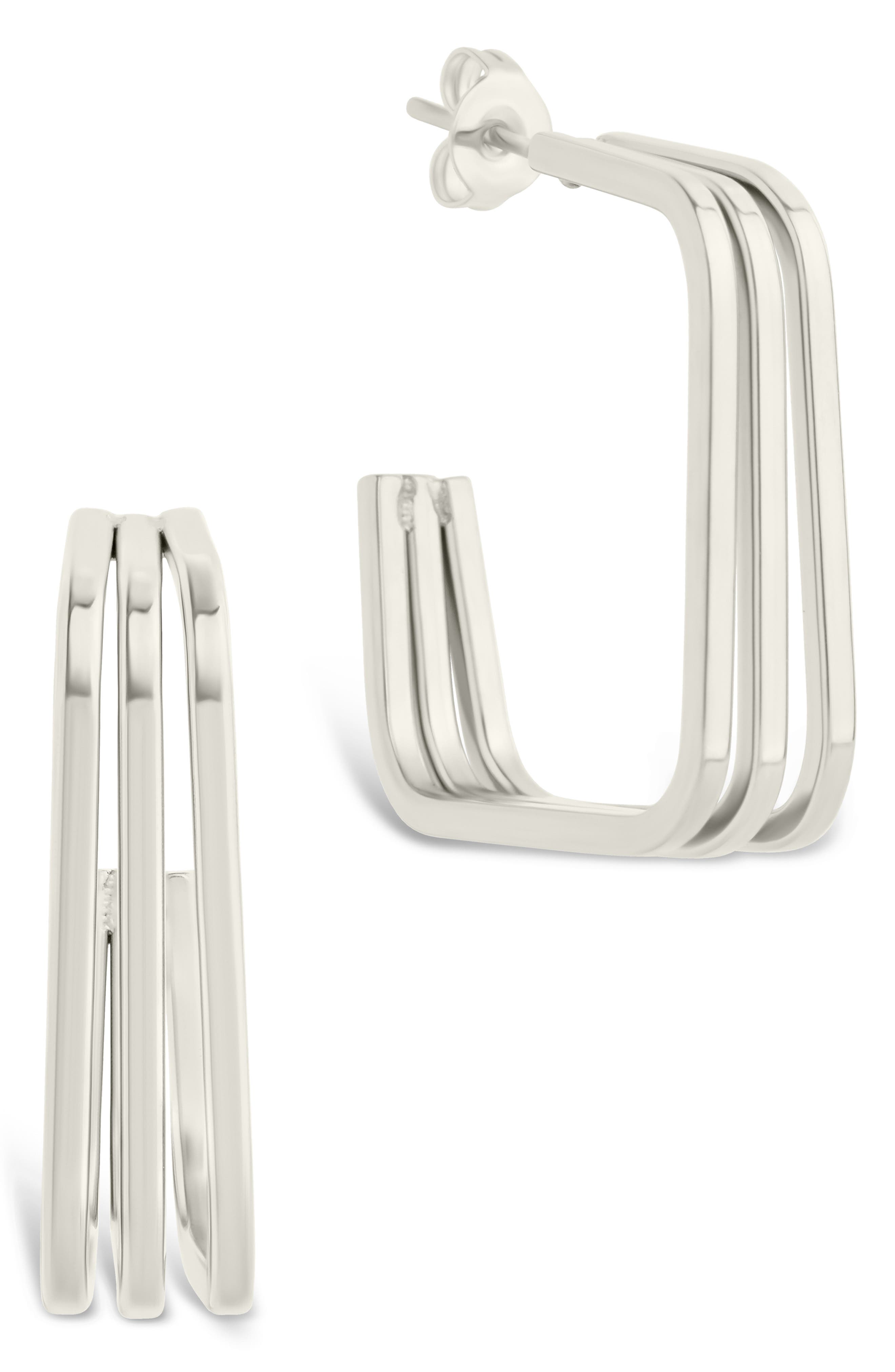 Sterling Forever Davina Square Triple Hoop Earrings