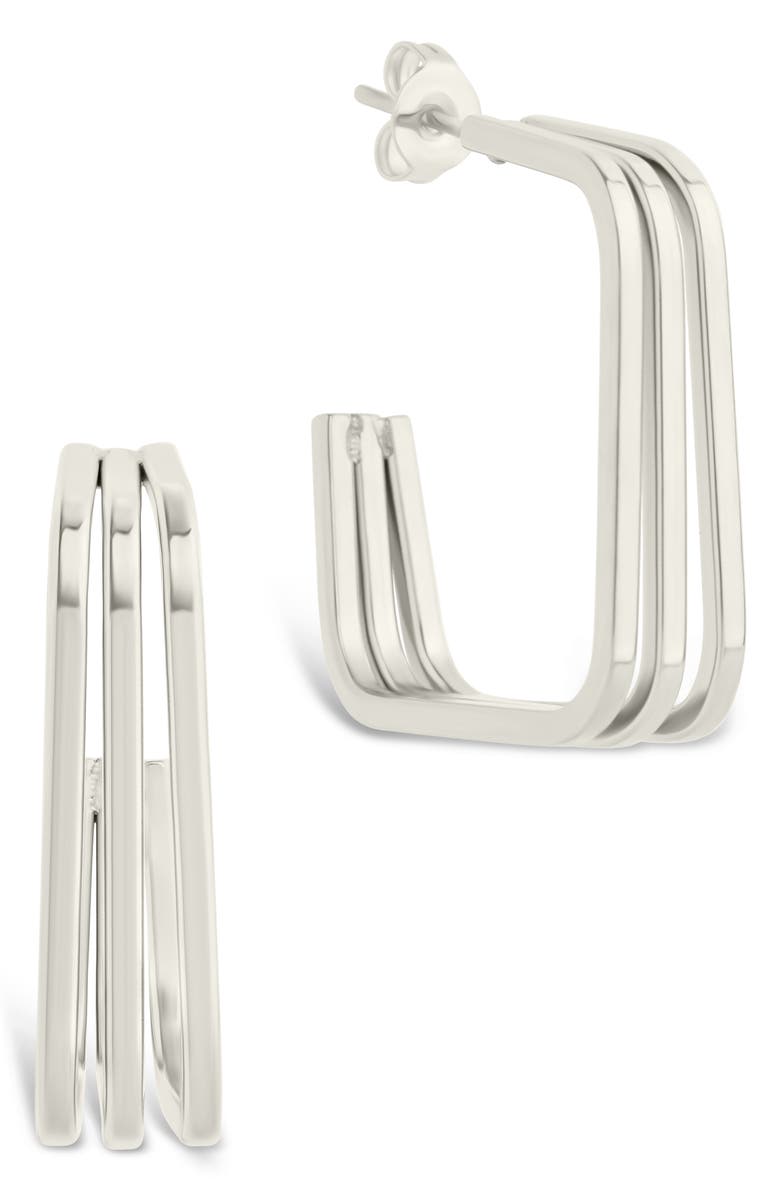 Sterling Forever Davina Square Triple Hoop Earrings, Main, color, Silver