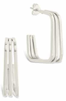 Sterling Forever Davina Square Triple Hoop Earrings