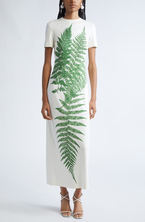 Placed Fern Print Jersey T-Shirt Dress