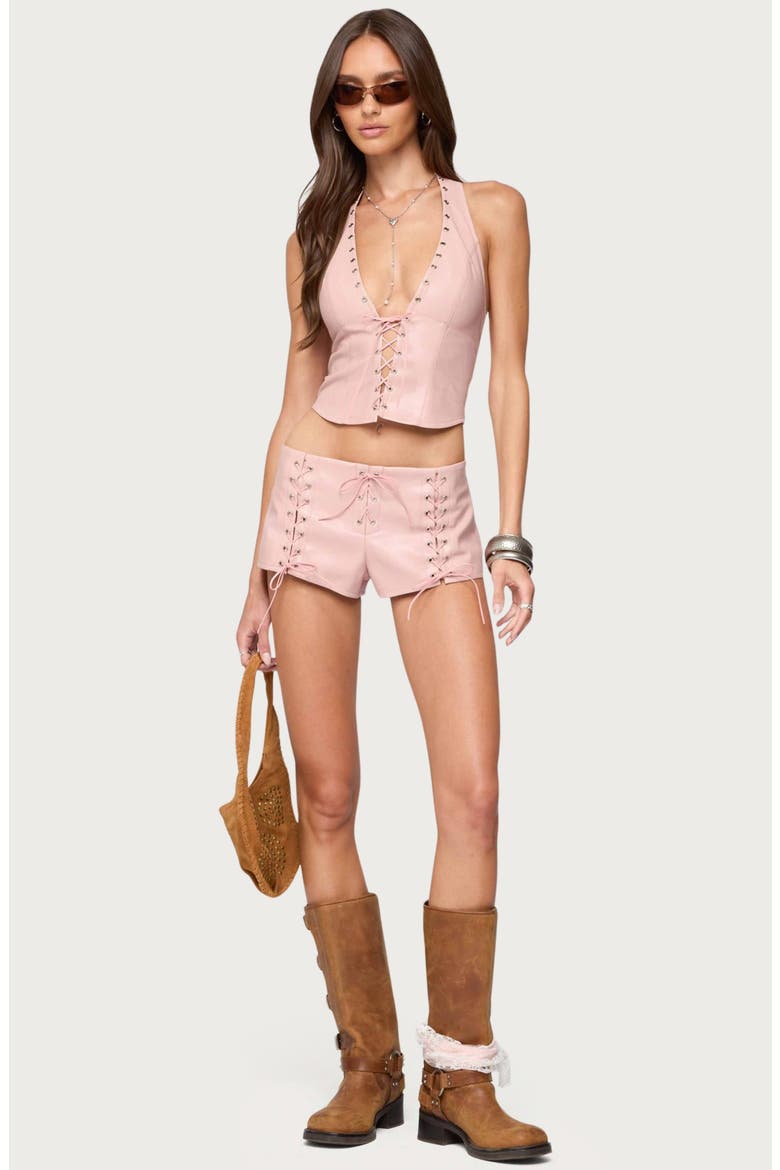 Elisha Faux Leather Micro Shorts, Alternate, color, PINK
