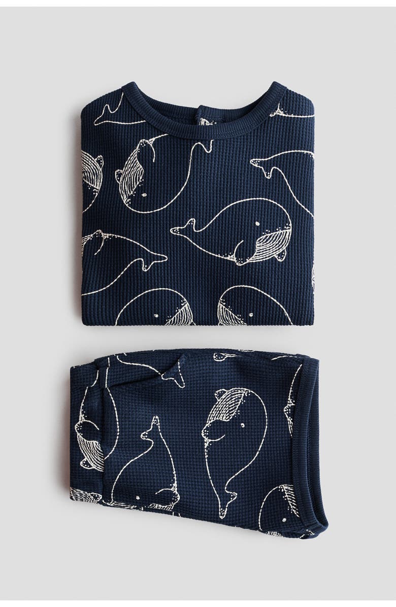 H&M 2-piece waffled cotton set, Alternate, color, Navy Blue/Whales