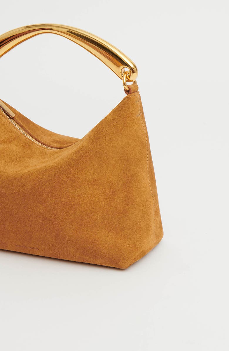 Mansur Gavriel Hera Suede Metal Top Handle Bag, Alternate, color, Caramel