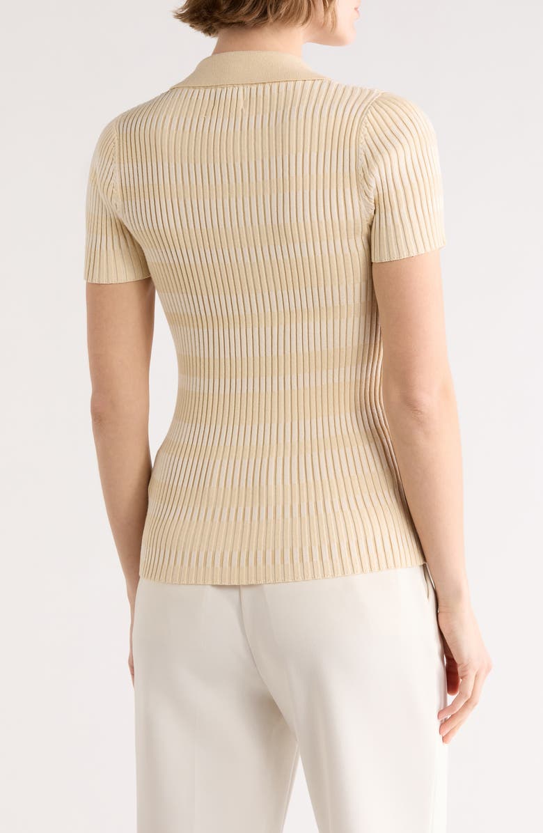 ELIE ELIE TAHARI Stripe Notch Collar Rib Sweater, Alternate, color, Sand/ Ivory Stripe