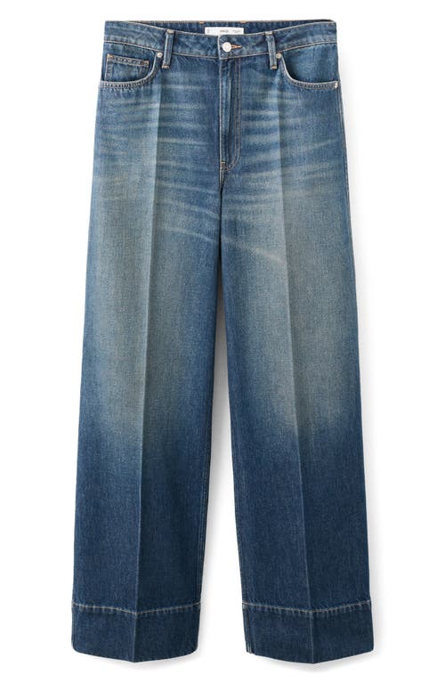 Mango Creased Straight Leg Jeans In Blue