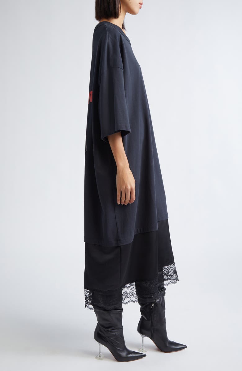 Vaquera Lipstick Lace Trim Graphic T-Shirt Dress, Alternate, color,