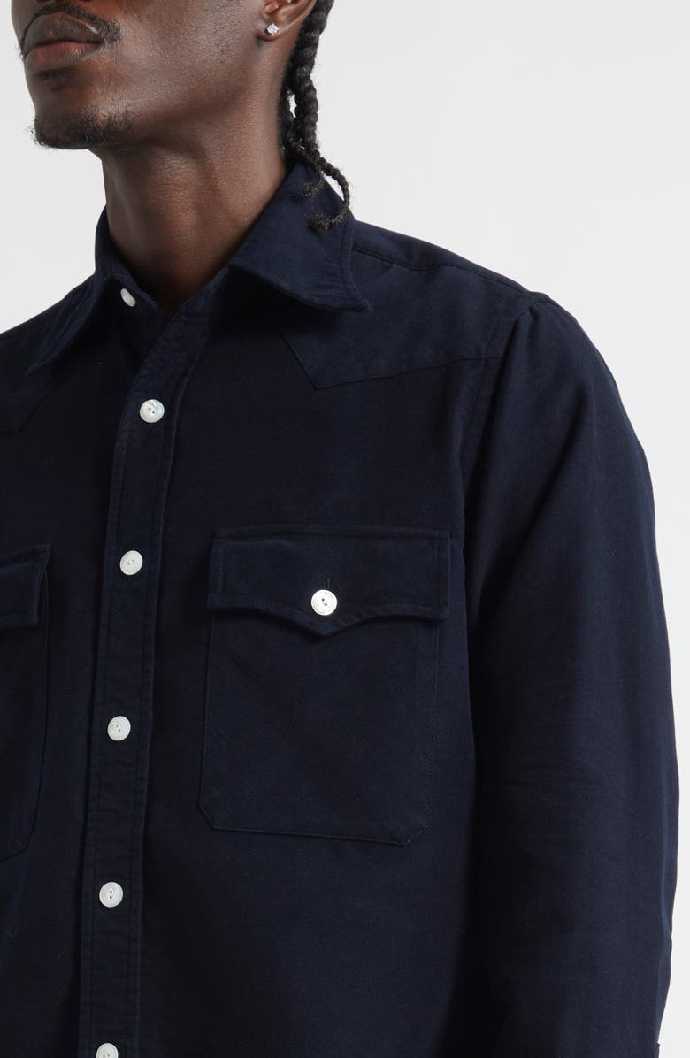 Drake's Cotton Moleskin Western Shirt, Alternate, color, Navy