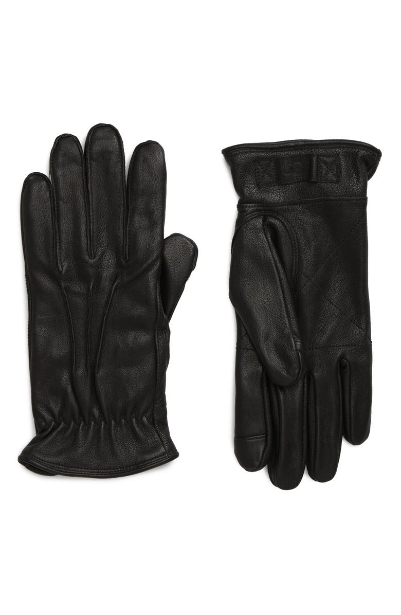 UGG<sup>®</sup> Three-Point Leather Tech Gloves, Main, color, Black