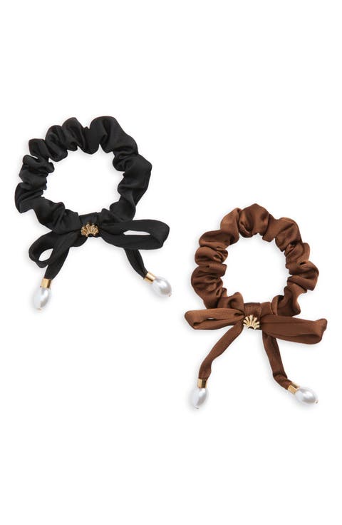 2-Pack Faux Pearl Bow Scrunchie Set