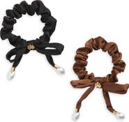 Lele Sadoughi 2-Pack Faux Pearl Bow Scrunchie Set