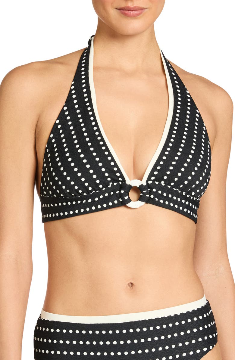 Robin Piccone Millie Halter Bikini Top, Main, color, Black/ Ecru