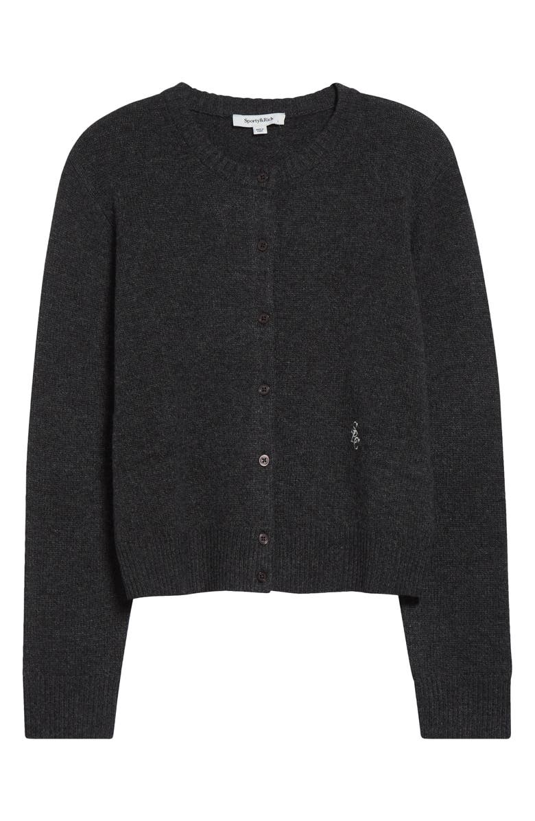 Sporty & Rich SRC Monogram Crop Cashmere & Wool Cardigan, Alternate, color, Dark Grey