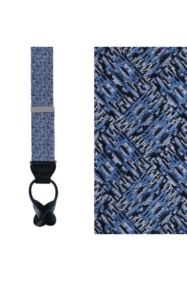 Benito's Blue Basket Weave Pattern Silk Novelty Button End Suspenders, Main, color, Light Blue
