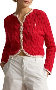 Polo Ralph Lauren Cable Knit Button Front Crop Cardigan