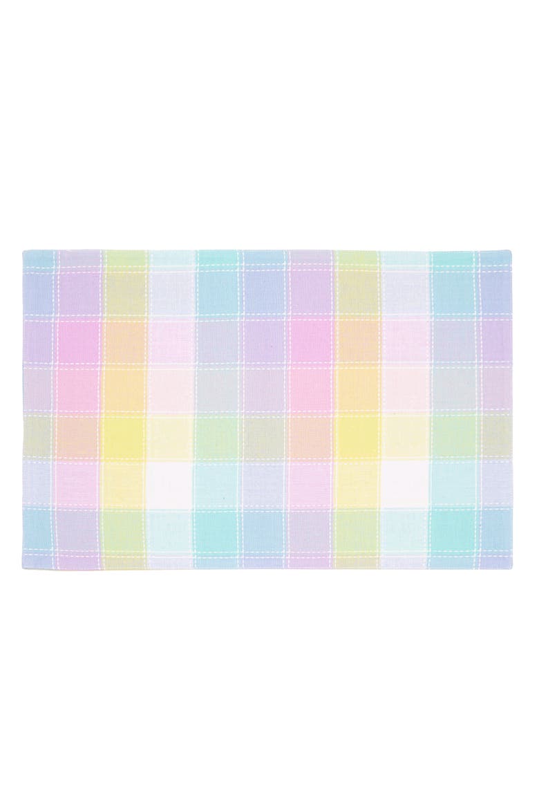 Hana Easter Patel Plaid 100% Cotton Set of 6 Placemats 13" x 19", Alternate, color, Blue