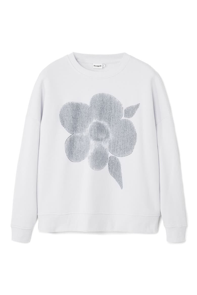 Flores Embroidered Graphic Sweatshirt, Alternate, color, WHITE