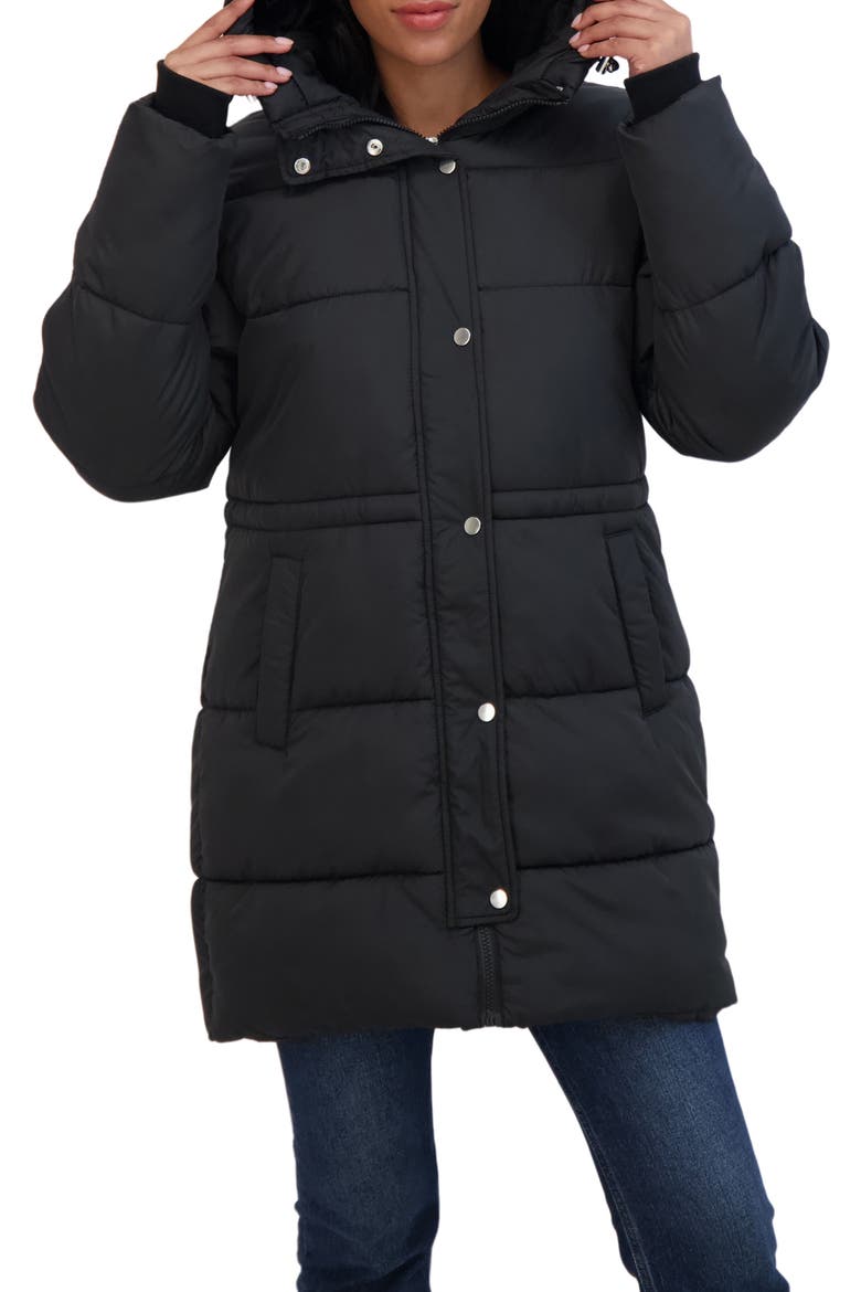 Cozy Faux Fur Lined Hood Puffer Jacket, Alternate, color, BLACK