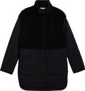 Zella Faux Shearling Trim Quilted Long Jacket