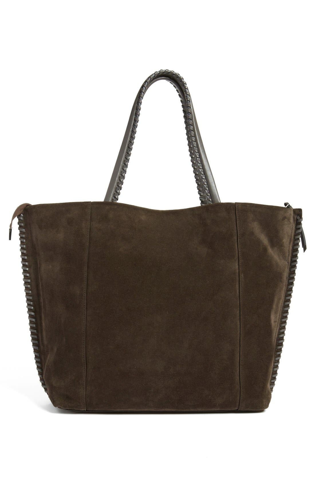 AllSaints 'Fleur de Lis East/West' Suede Tote, Alternate, color, 