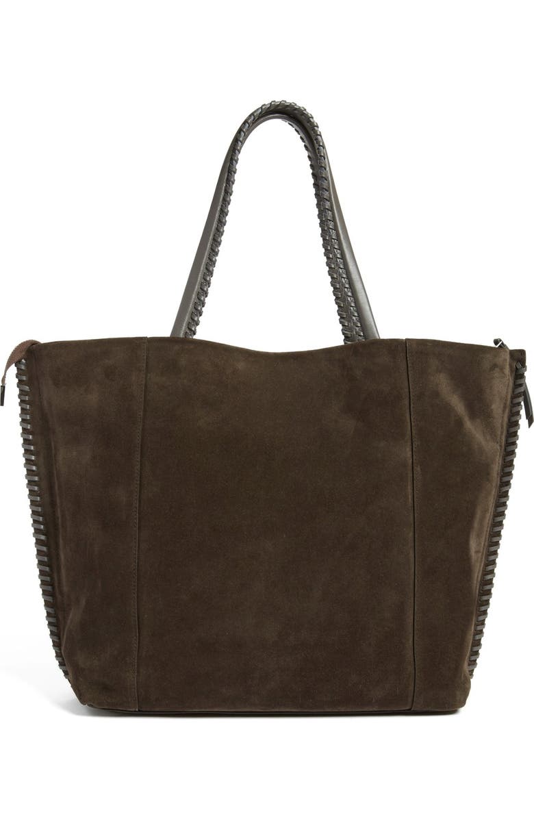 AllSaints 'Fleur de Lis East/West' Suede Tote, Alternate, color,