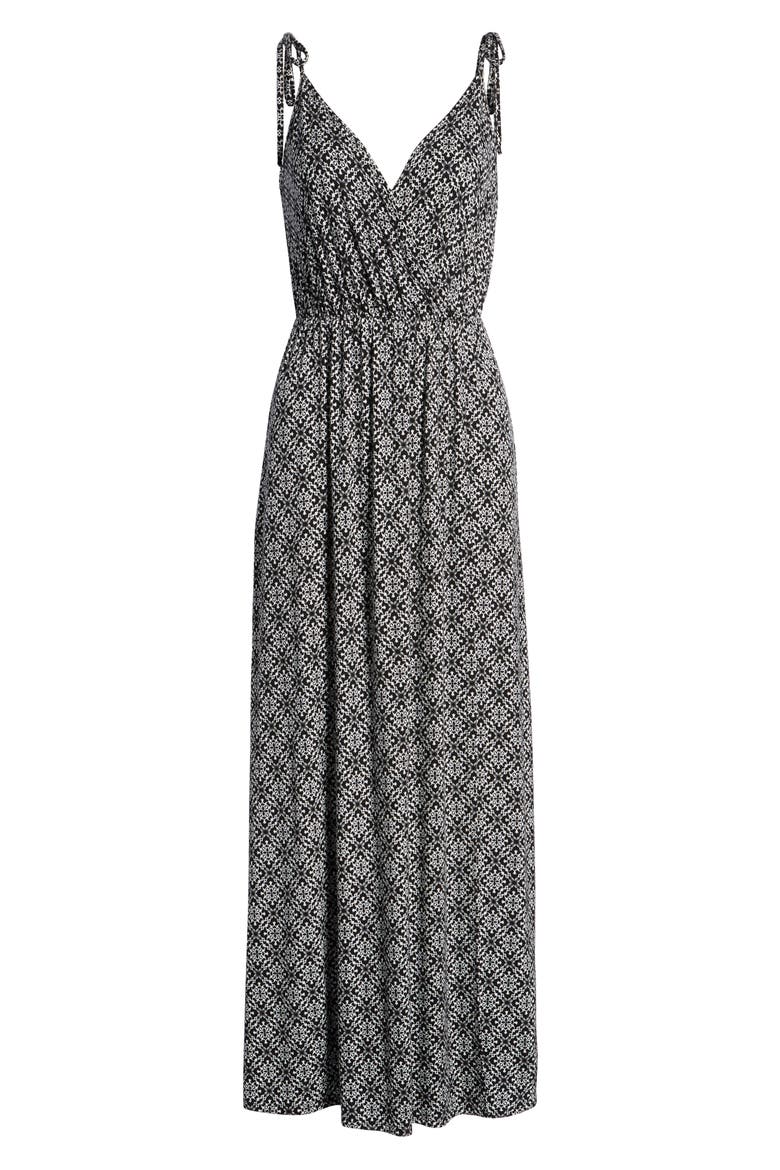 Faux Wrap Maxi Dress, Alternate, color, BLACK/ WHITE