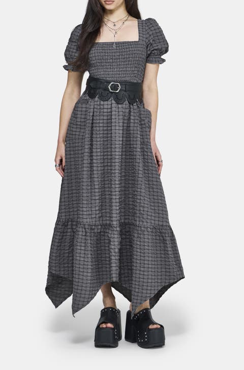 Nimira Check Handkerchief Hem Midi Dress