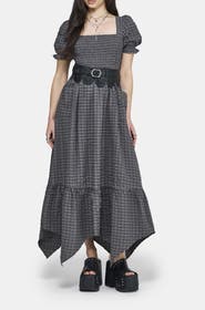Disturbia Nimira Check Handkerchief Hem Midi Dress