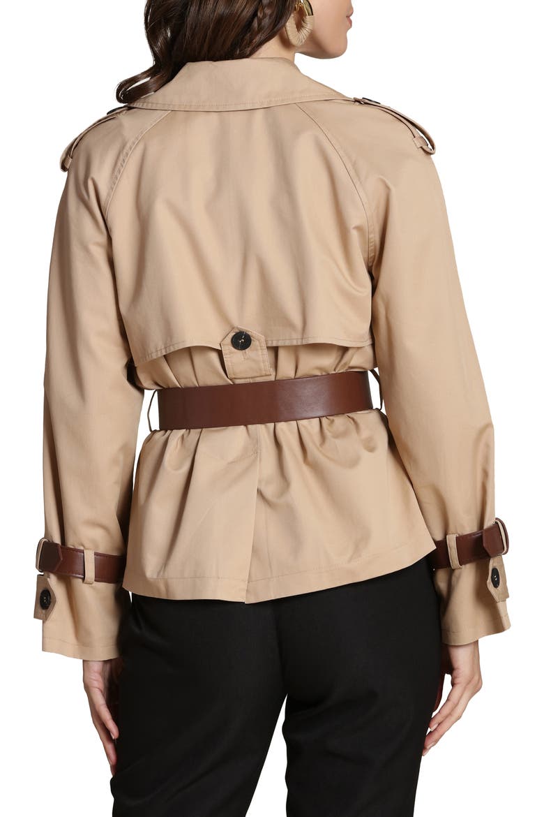 Short Trench Jacket with Faux Leather Belt, Alternate, color, CAMEL