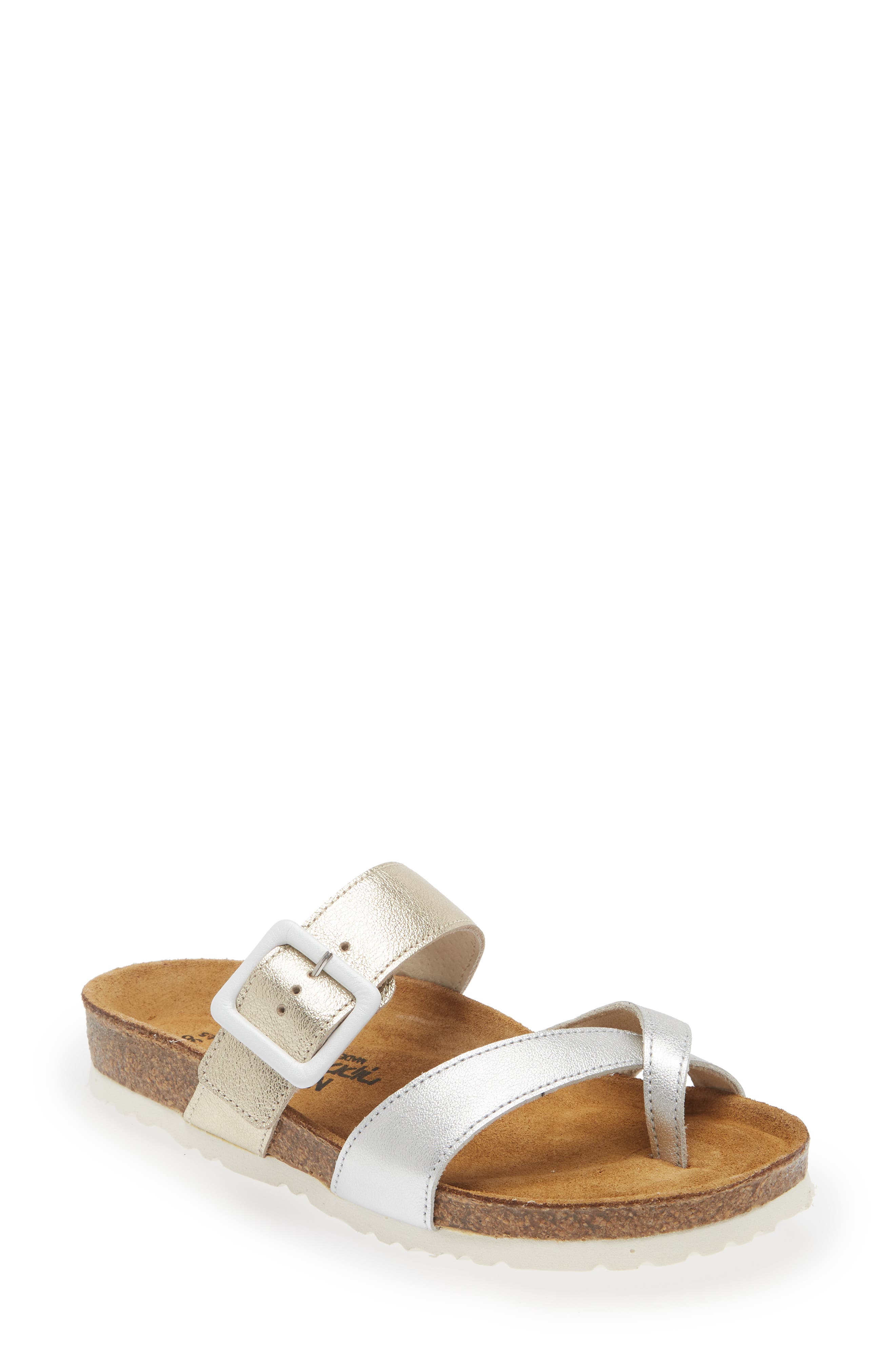 Naot Fresno Slide Sandal, Main, color, Silver/ Gold Leather