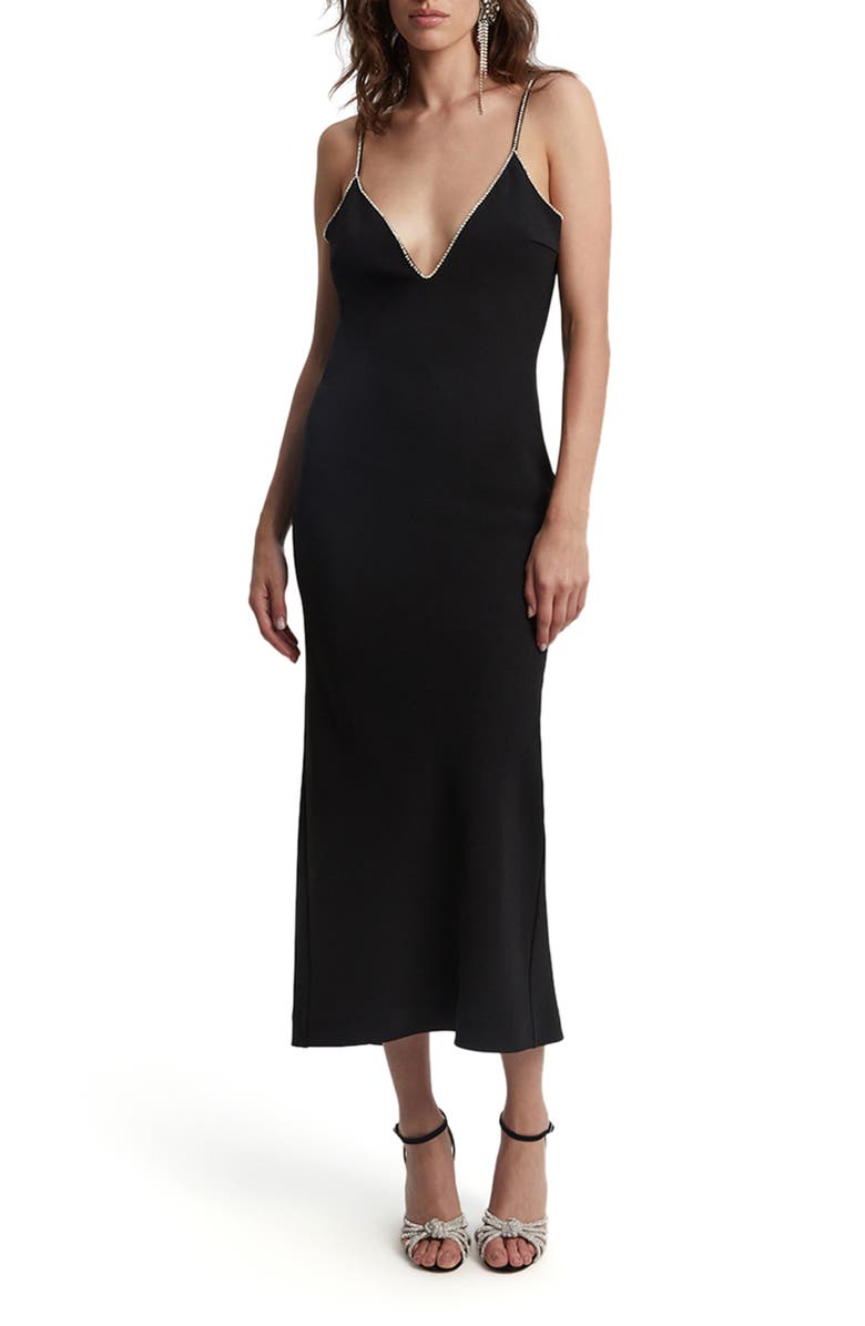 Bardot Vira Diamante Trim Cocktail Midi Dress, Main, color, 