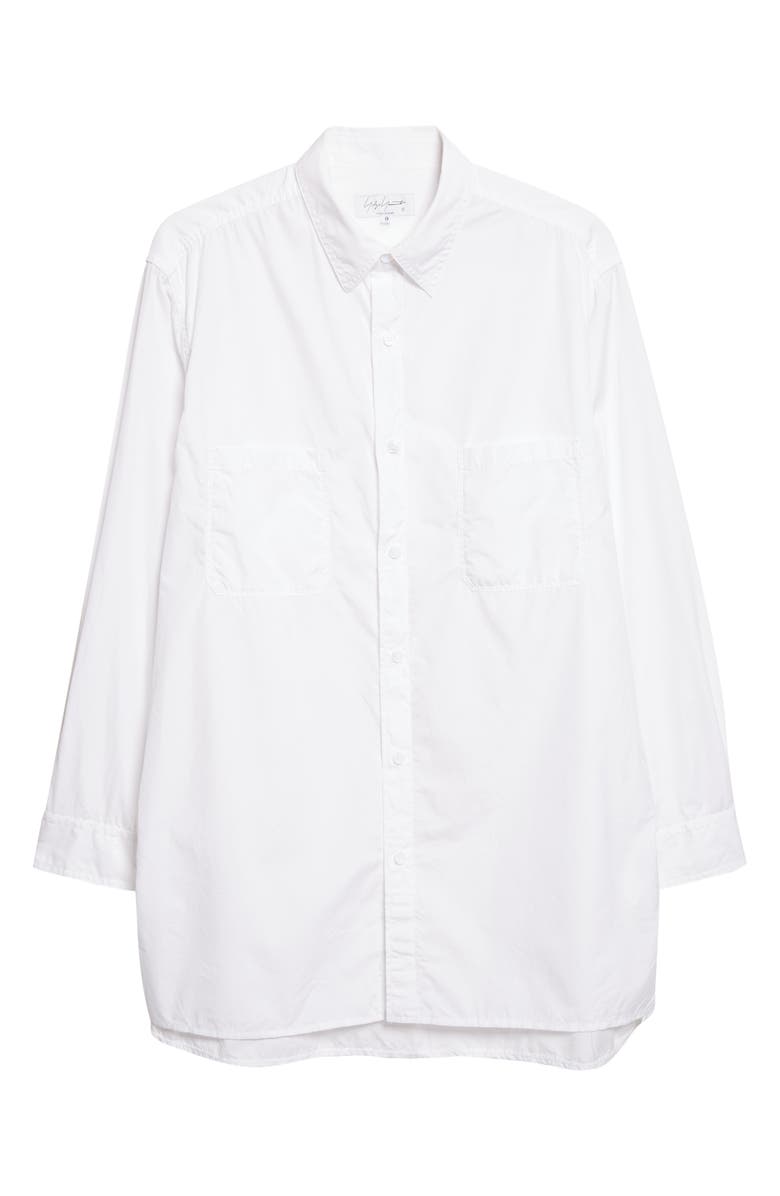 Yohji Yamamoto Big Standard Chainstitch Cotton Broadcloth Button-Up Shirt, Main, color, White