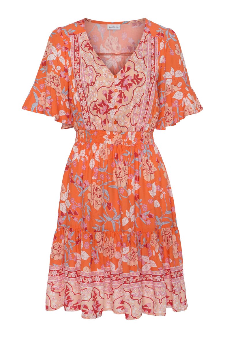 Tiered Short Sleeve Dress, Alternate, color, Orange Multi