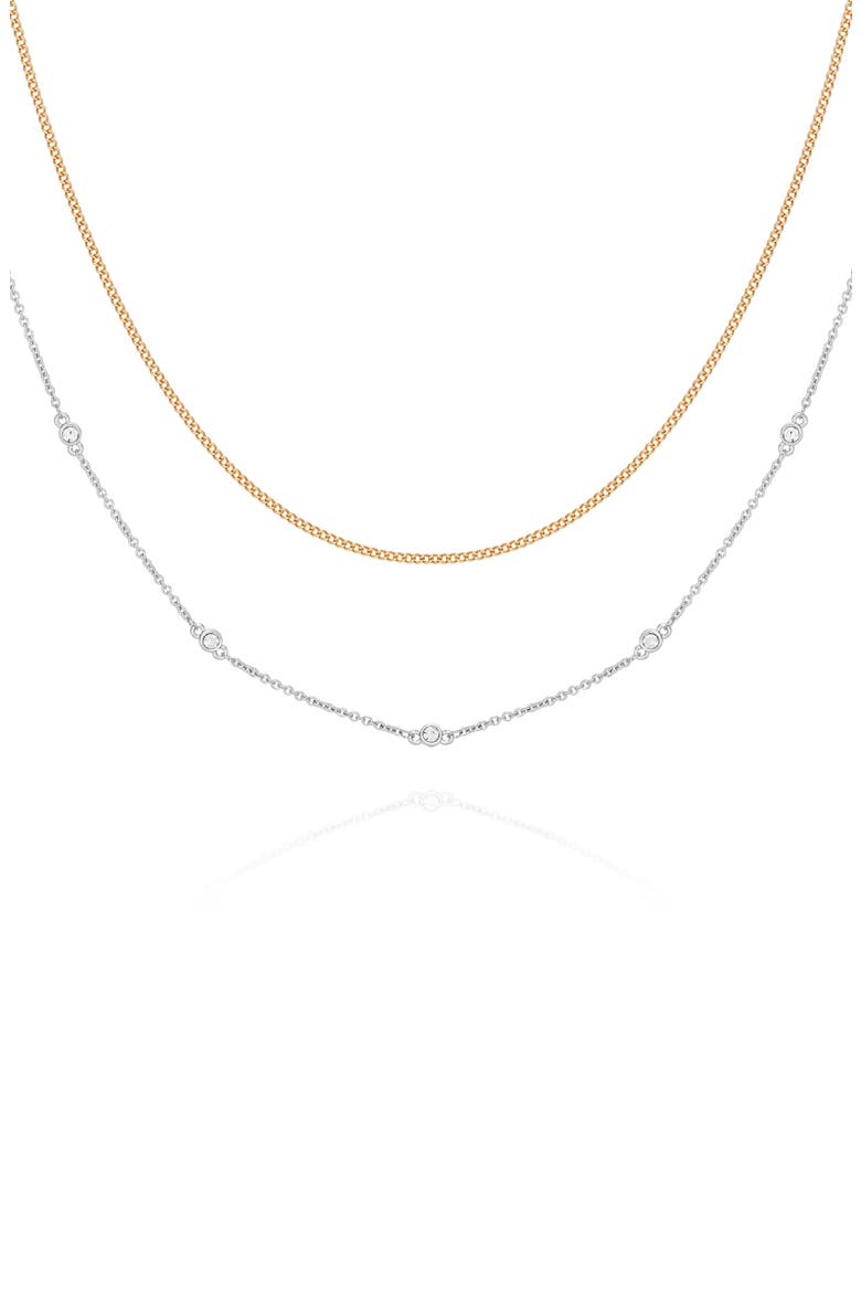 Mixed Metal Cubic Zirconia Station Necklace, Alternate, color, GOLD TONE