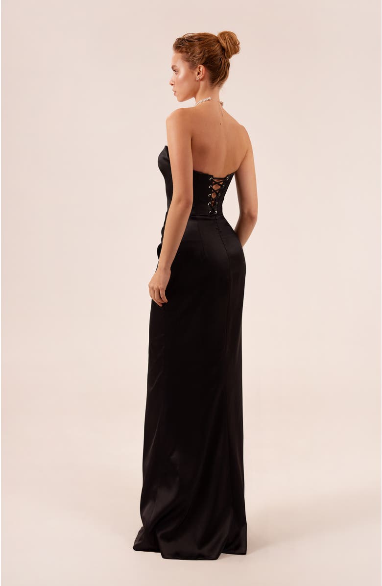 Milla Strapless Formal Occasion Mermaid Evening Gown with Thigh Slit in Black, Alternate, color, 